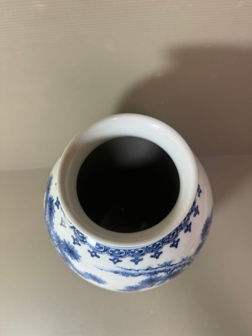 2741 三川内焼　染付唐子図　花瓶　昭和44年　陽山末太郎作