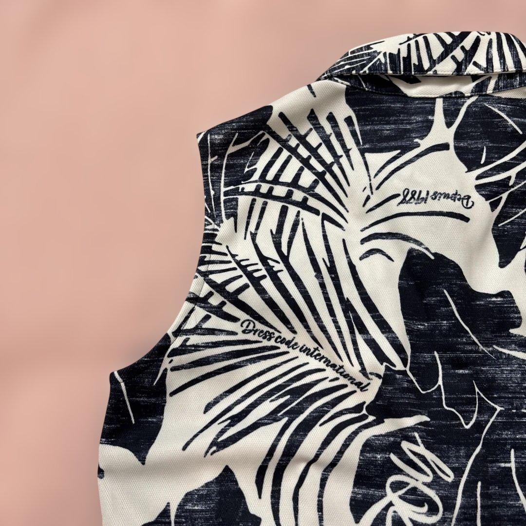 ZOYゾーイ ステンシル リーフプリントノースリーブワンピース