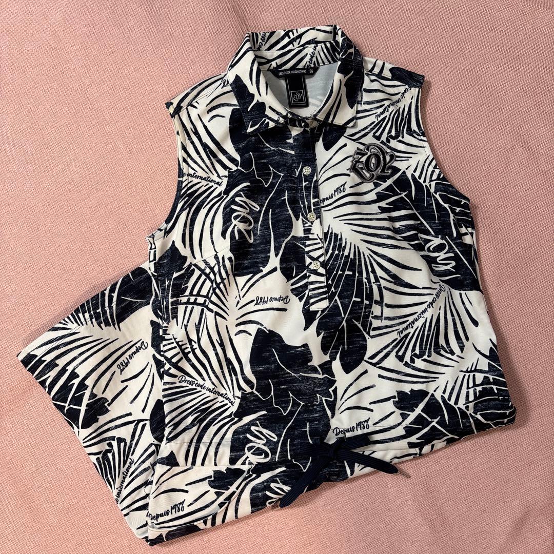 ZOYゾーイ ステンシル リーフプリントノースリーブワンピース