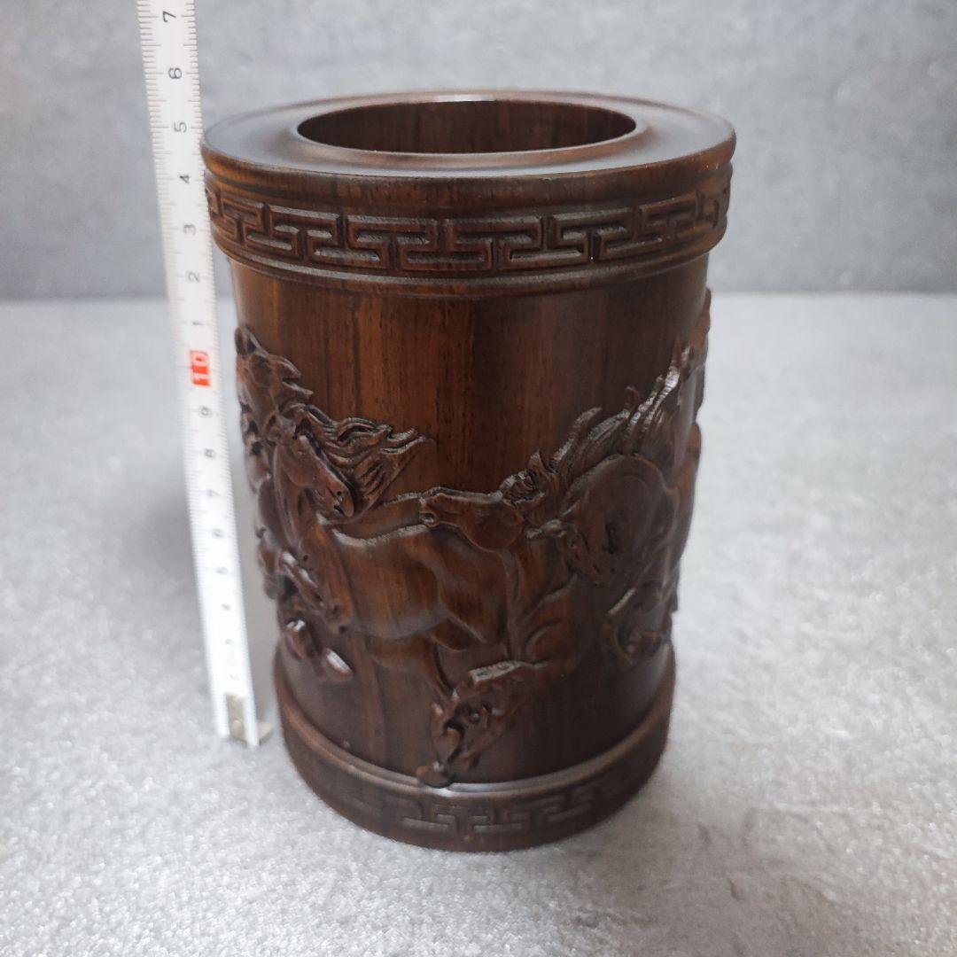 紫檀木筆筒　中国美術工芸品　重さあり　唐木　香木　書道