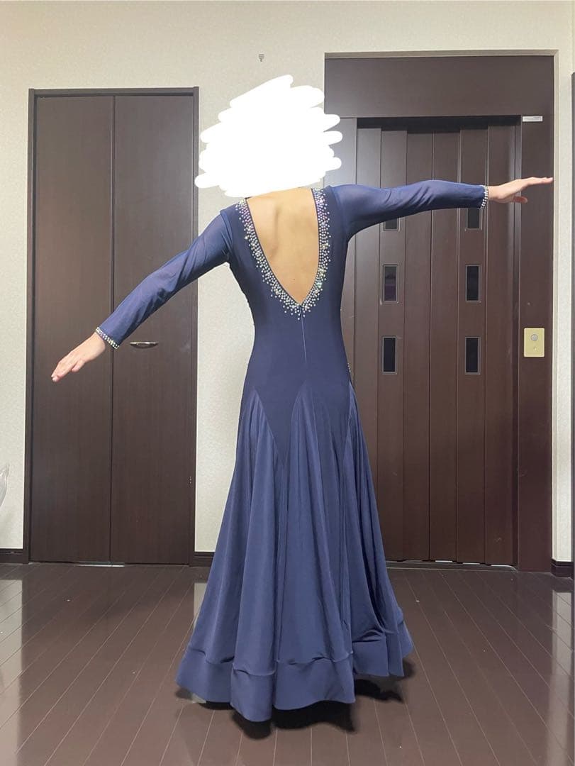 社交ダンス用ネイビー長袖ドレス