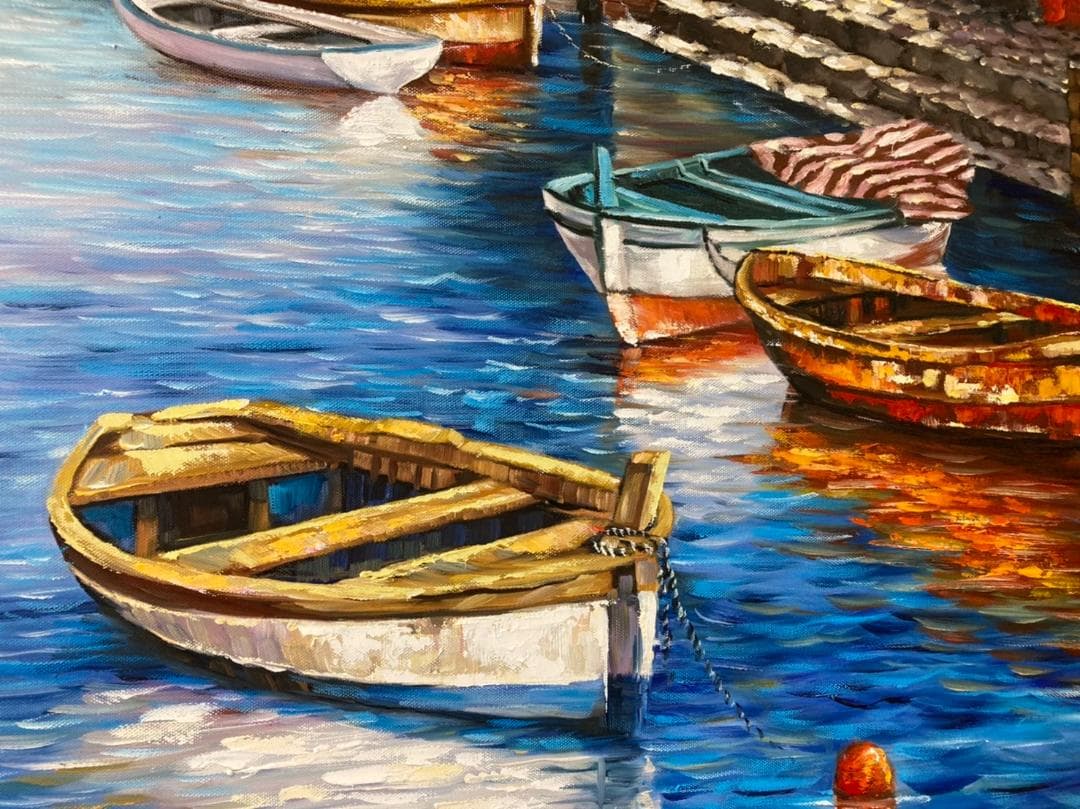 ドイツのとある港町の風景画（油絵肉筆画）（725×910）