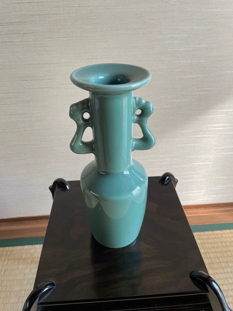 青磁 鳳凰耳付花入