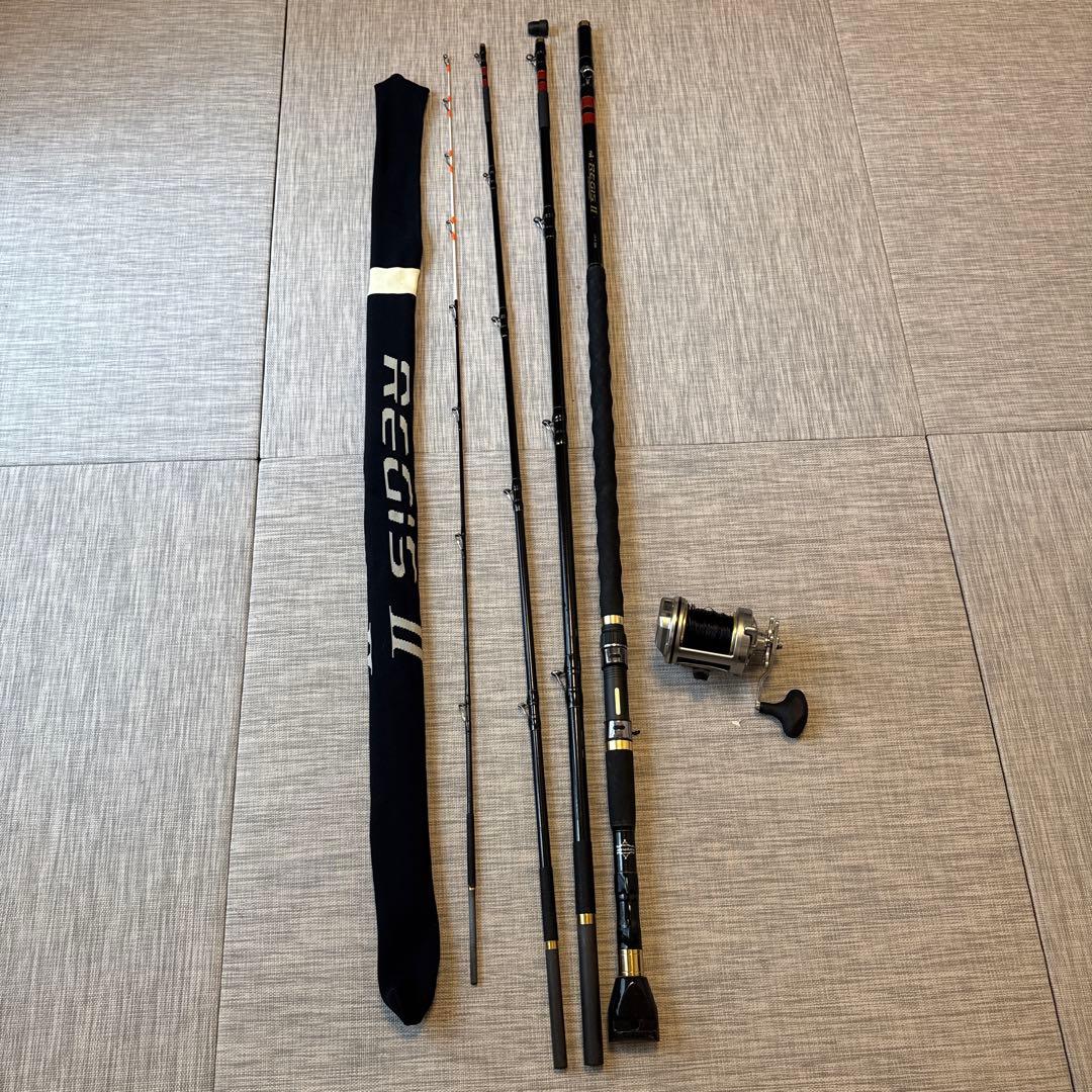 和*達様 がまかつレギスiiくわせ520 石鯛竿4ピース 石鯛用リール付き