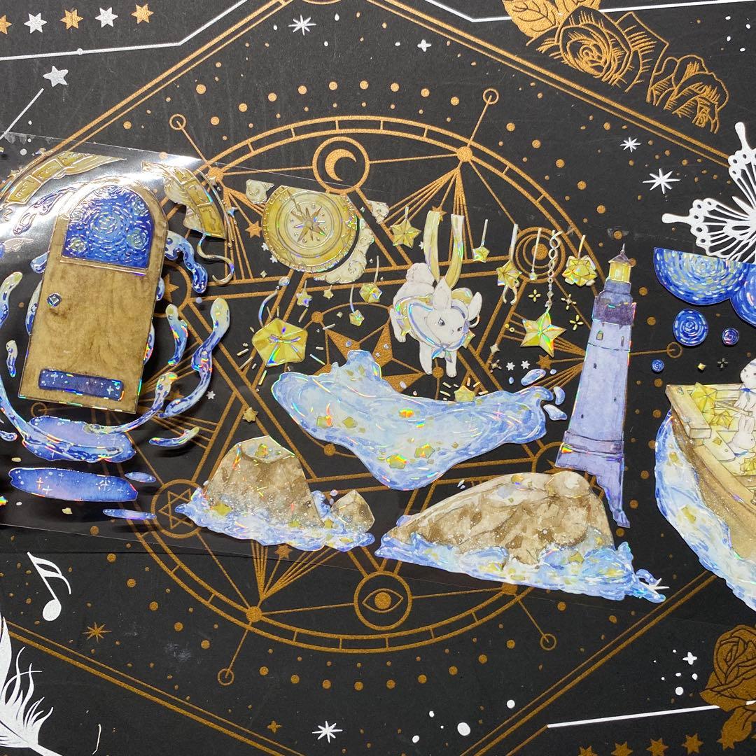 【9220】海外　マステ　中古巻　貝殻光マスキングテープ　人物系　星　夜　雲