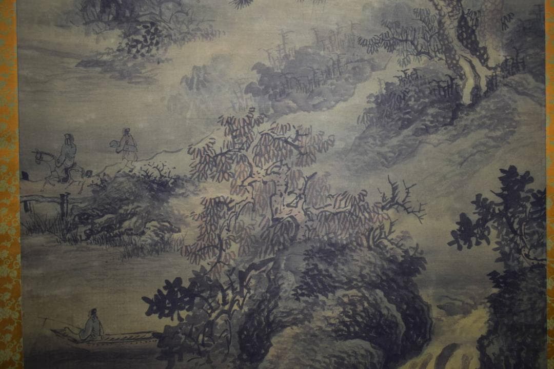 真作/寛保/高士/乗馬画賛/釣人舟画賛/大幅/中国画/布袋屋掛軸HJ-518