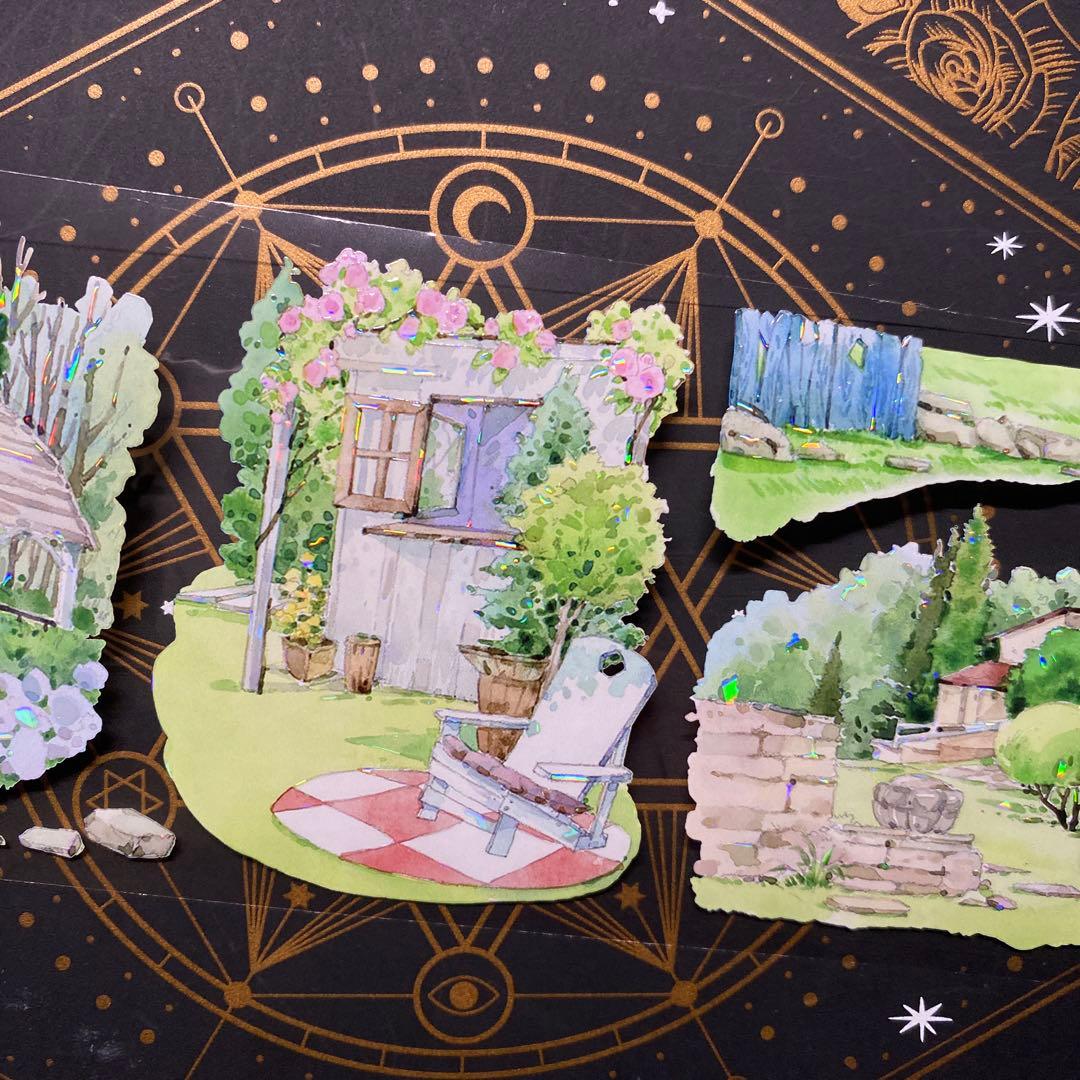 【9159】海外　中古巻貝殻光マスキングテープ　小屋　ガーデン　生活　背景装飾系