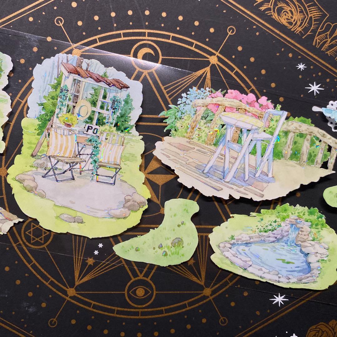 【9159】海外　中古巻貝殻光マスキングテープ　小屋　ガーデン　生活　背景装飾系