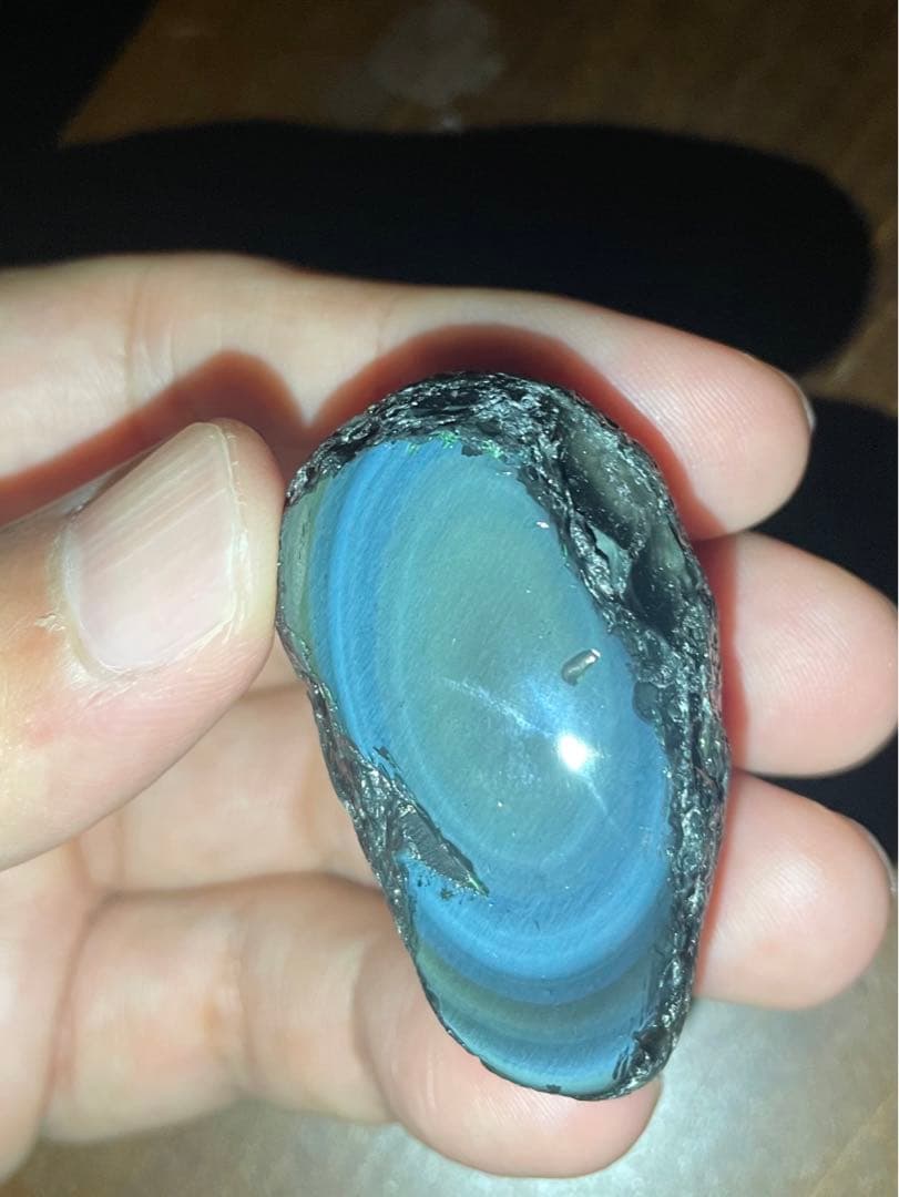 研磨品　十勝石玲瓏　水色、ブルー、イエロー　レインボーオブシディアン