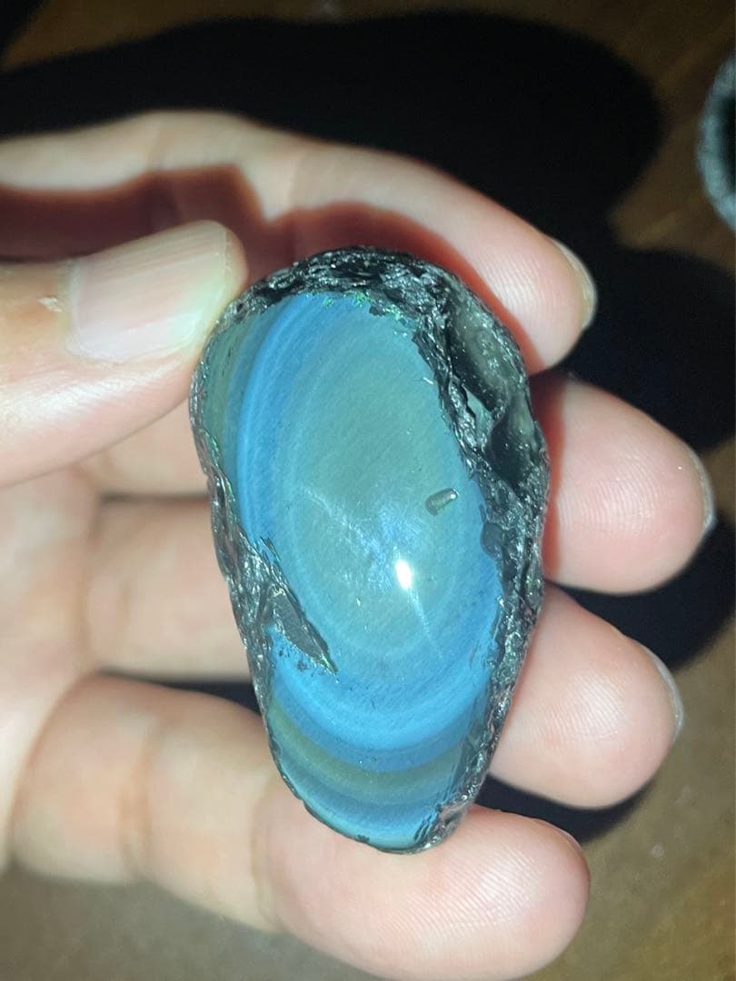 研磨品　十勝石玲瓏　水色、ブルー、イエロー　レインボーオブシディアン