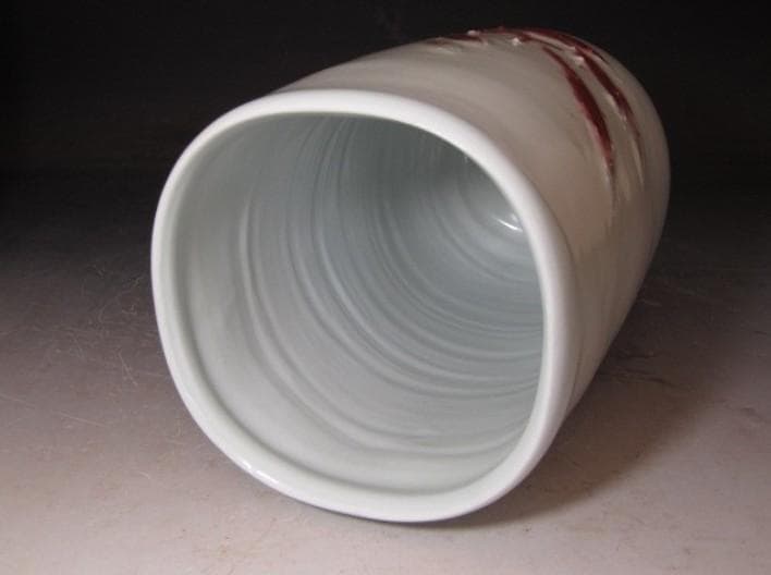 ○人間国宝 加藤卓男 釉裏紅葉文花器 共箱 K609