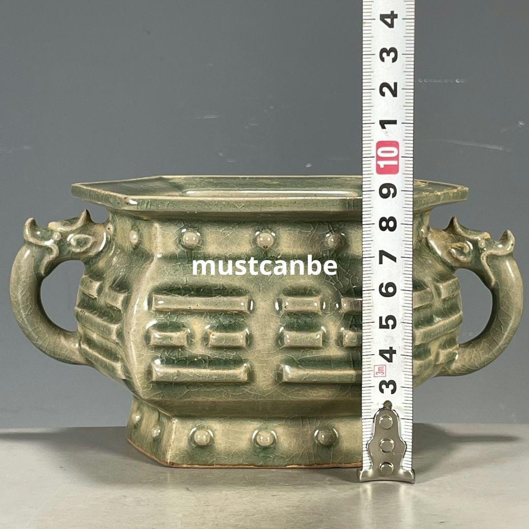 宋汝磁器両耳香炉 仏具 景徳鎮 陶磁器 装飾品 現代工芸品 美術品 置物