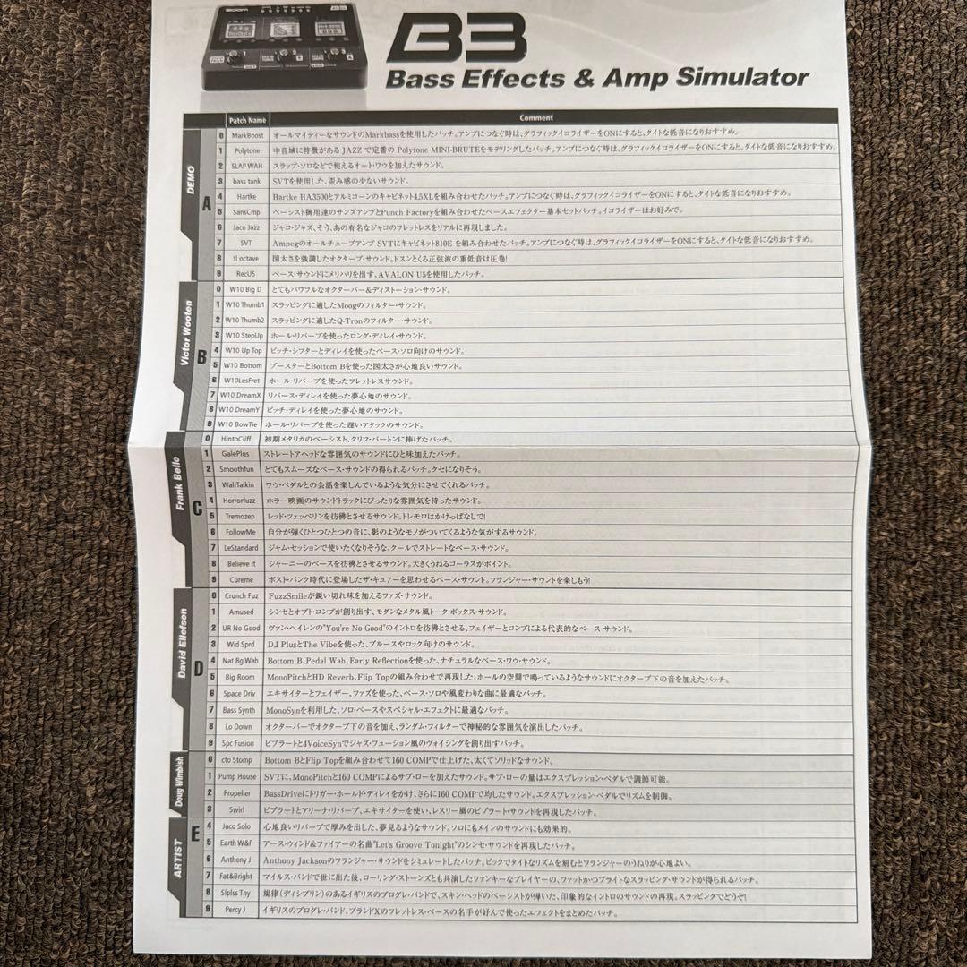 早いもの勝ち【動作確認済み】ZOOM B3 ベースエフェクター DI