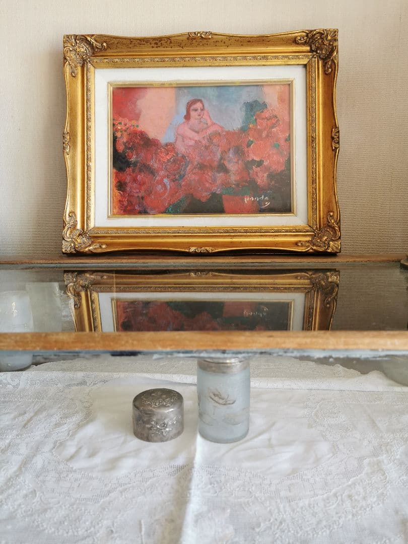 本多陽子 バラに恋する女 油彩画 F４号 署名入り金縁額装箱付き 日本美術家連盟