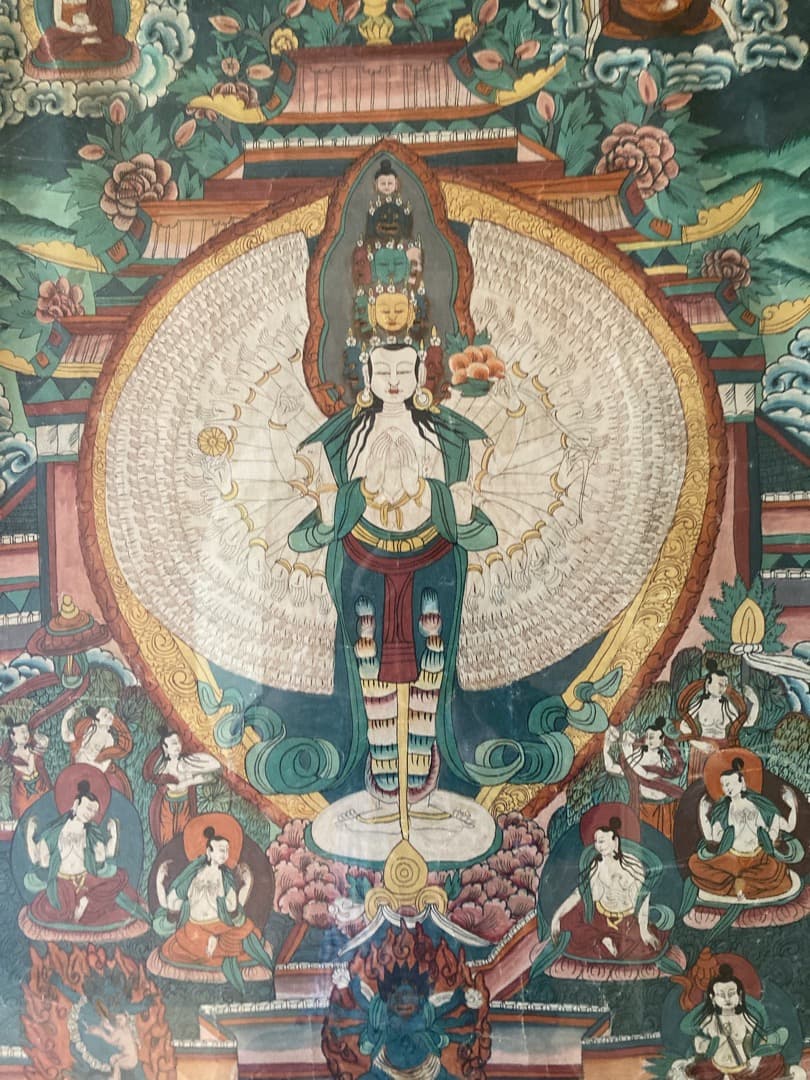 チベット　タンカ　千手観世音菩薩図