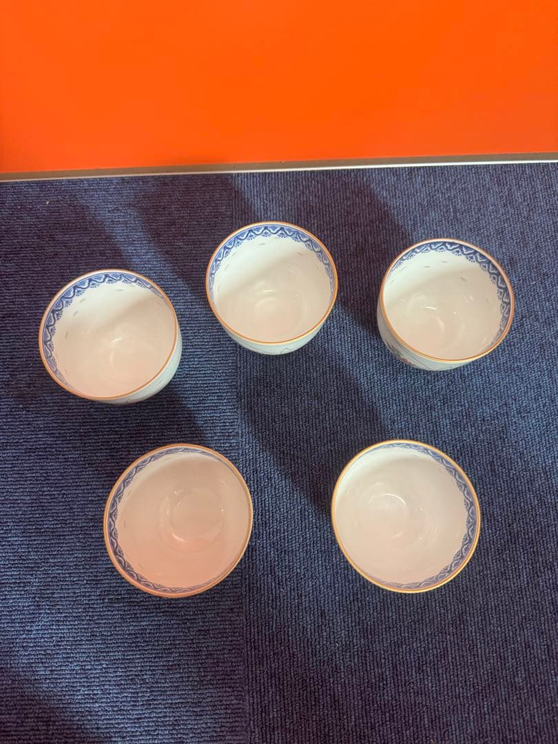 1809  其泉　蛍草花文　湯呑　5客　金彩　未使用