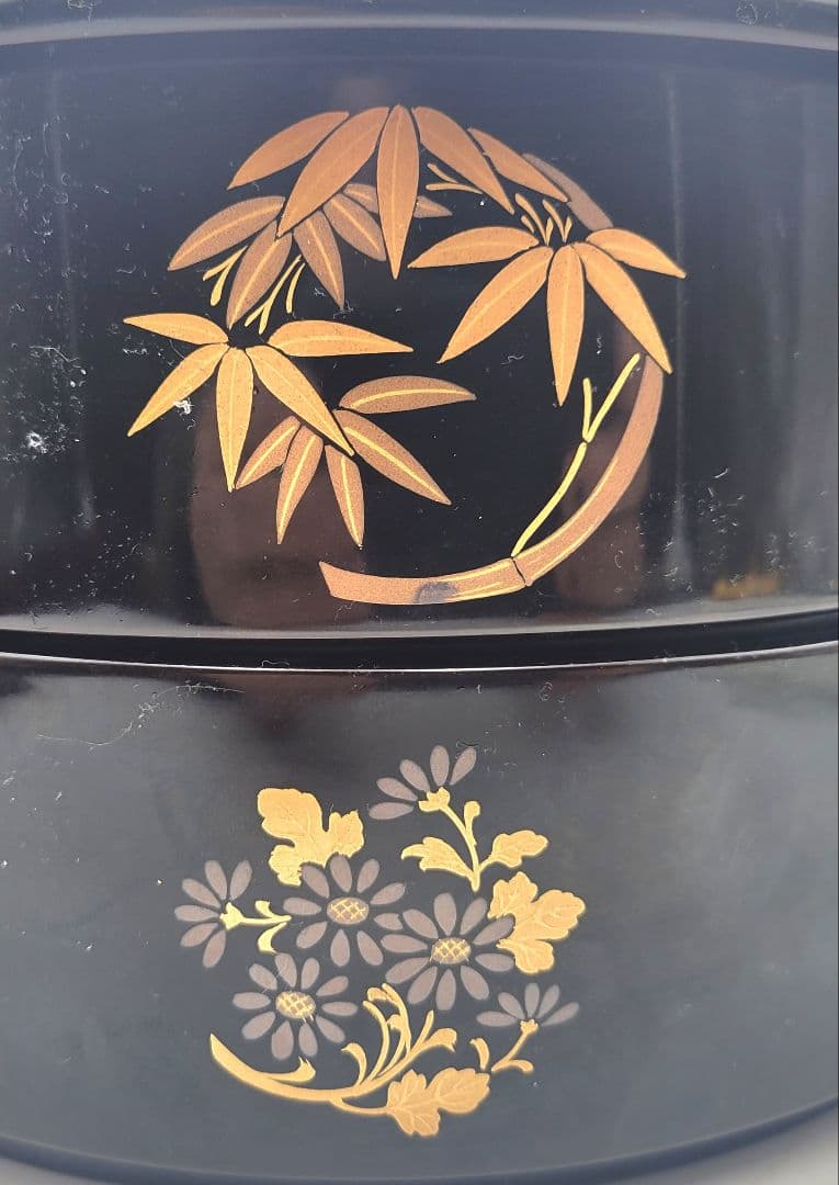 輪島塗　稲忠製　丸形重箱　蒔絵　共箱　骨董品、美術品