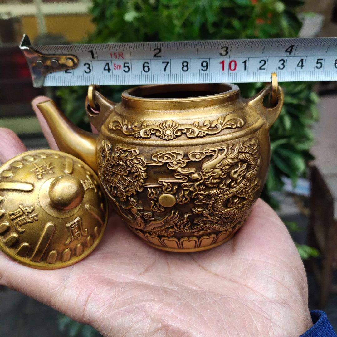 龍鳳呈祥提梁茶壺 酒壺 茶道 工芸 置物 銅製