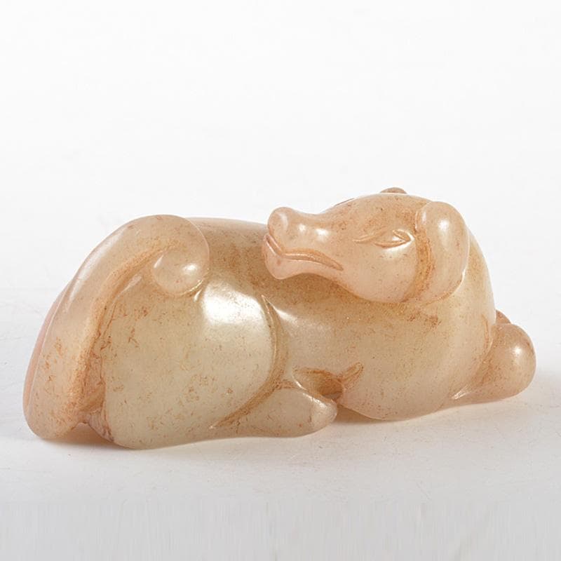 中国　玉石彫刻　白玉　神獣刻　根付　紙鎮　置物　C　7424E