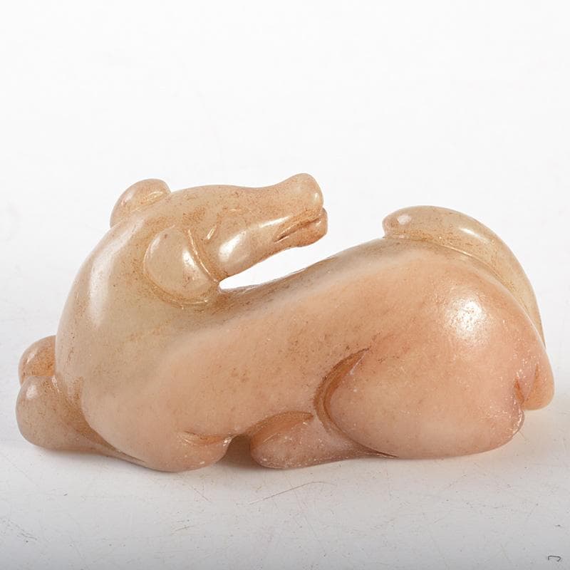 中国　玉石彫刻　白玉　神獣刻　根付　紙鎮　置物　C　7424E