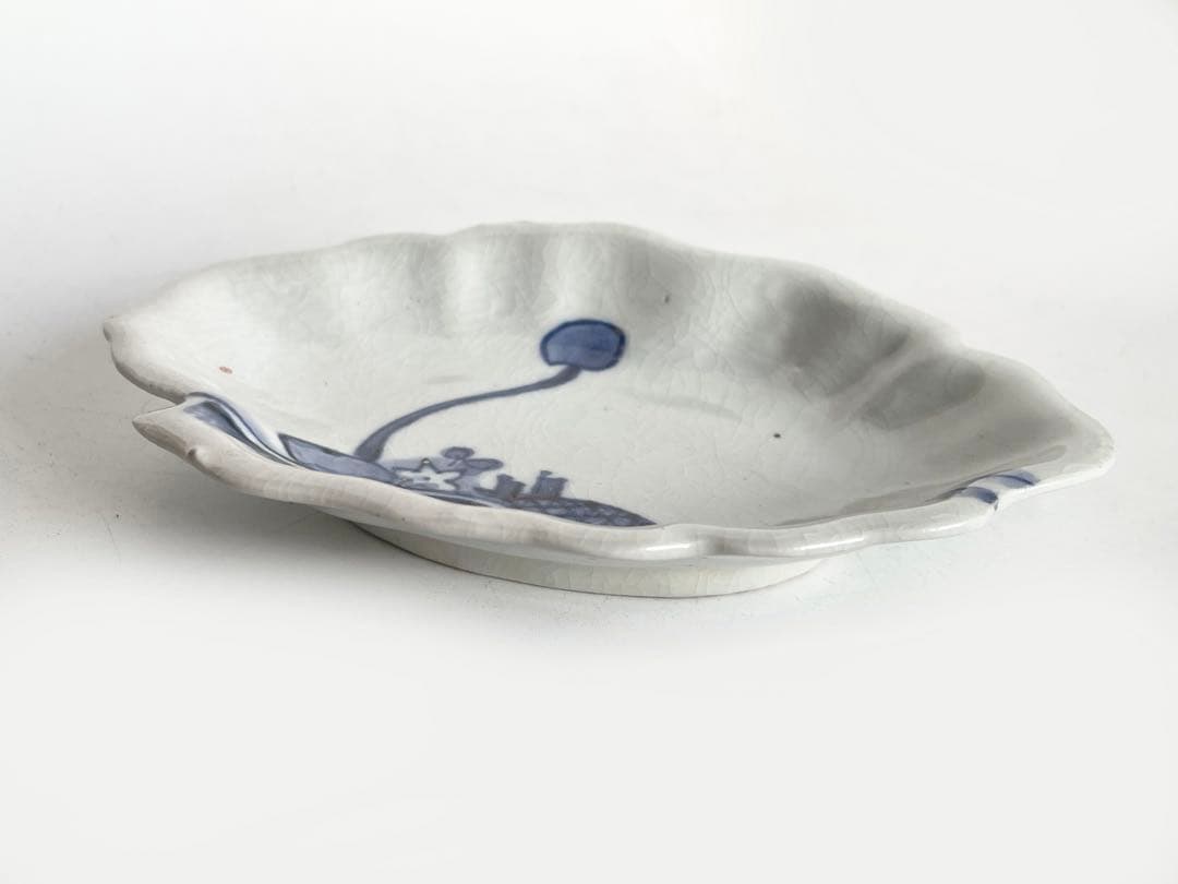 骨董　アンティーク　古九谷金銀彩　蛇籠文様　葉形　皿　変形皿　甘手