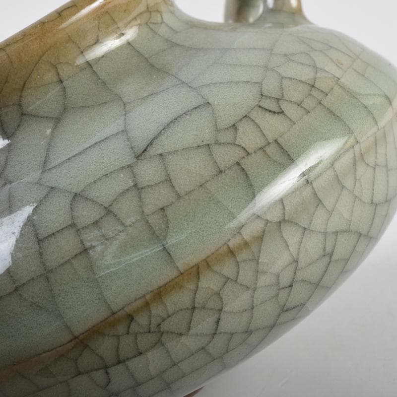 中国　哥釉　青磁　氷裂文　双耳香炉　C　9106