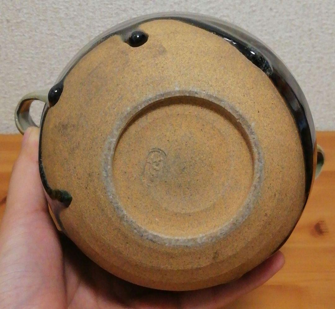 淡々斎書付　膳所焼　陽炎園　竹耳付　水指　共箱　茶道具