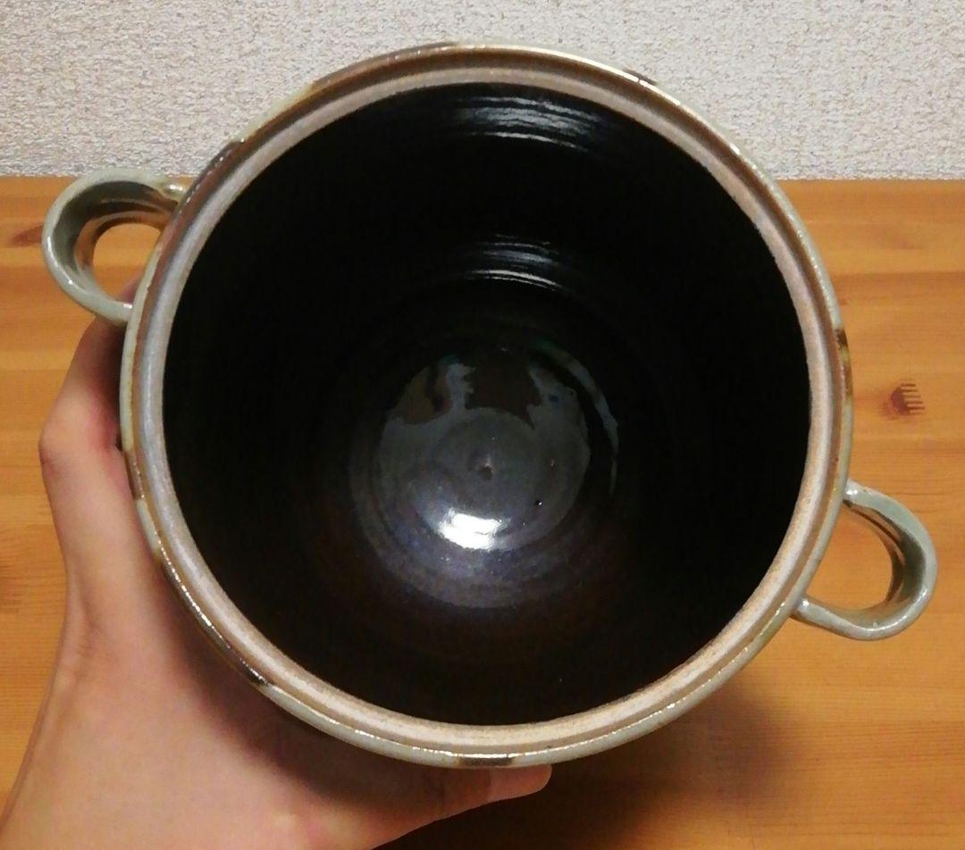 淡々斎書付　膳所焼　陽炎園　竹耳付　水指　共箱　茶道具