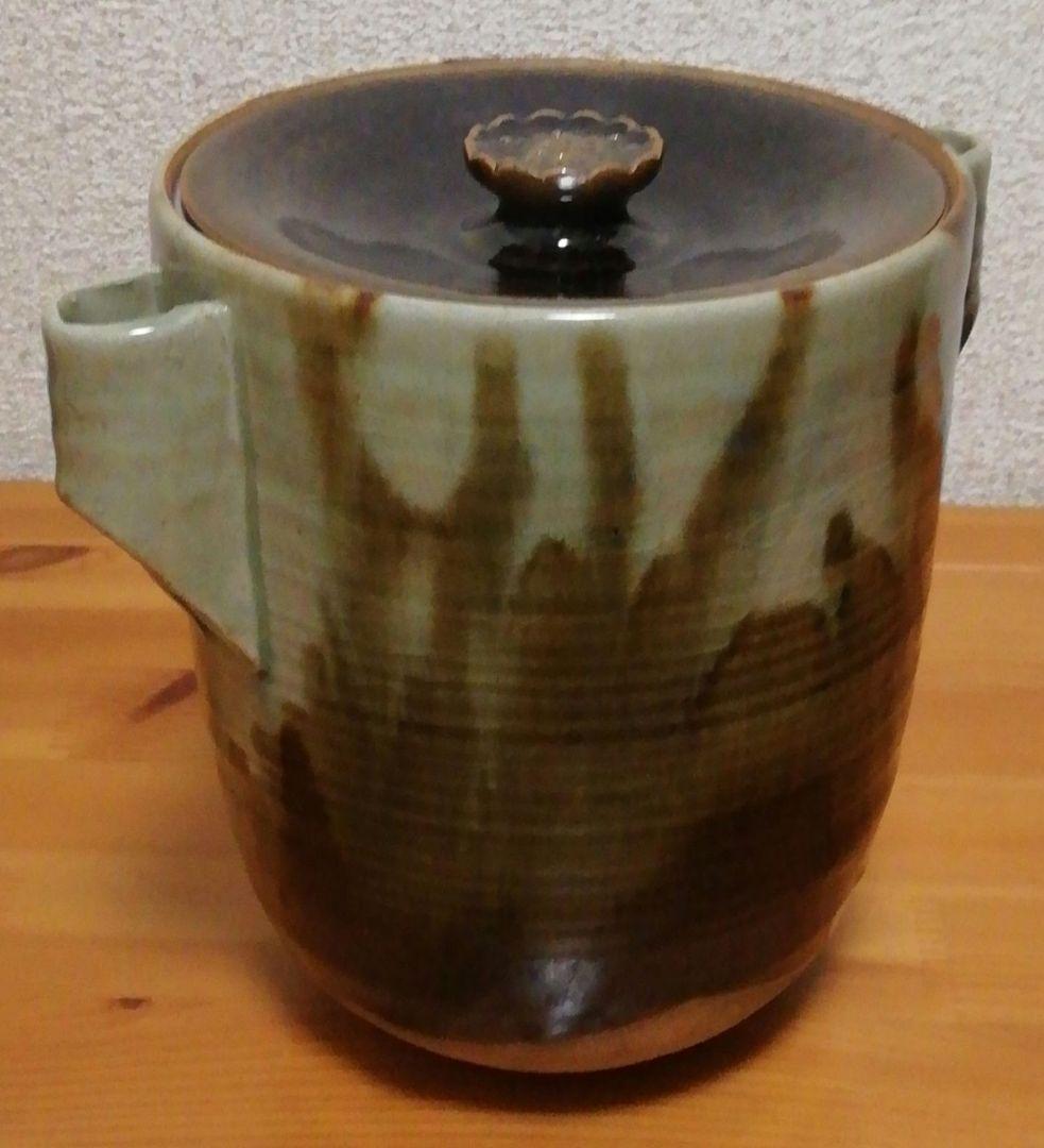 淡々斎書付　膳所焼　陽炎園　竹耳付　水指　共箱　茶道具