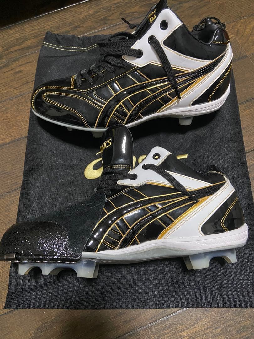 新品未使用 アシックス 野球スパイク（右足P皮底部釘打ちアッパー縫いコバ金）