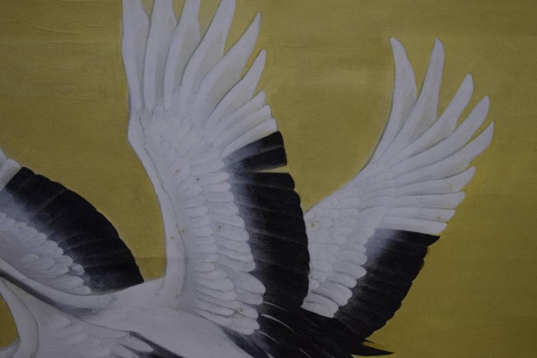 真作/竹内未明/双鶴/舞鶴/金地/鶴翔/桐共箱二重箱付/布袋屋掛軸HG-592