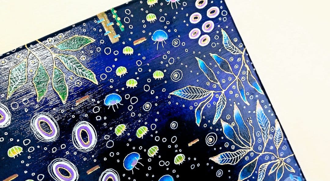 アート作品 アクリル画 命溢れる深海の生き物たちC 大きめキャンバス