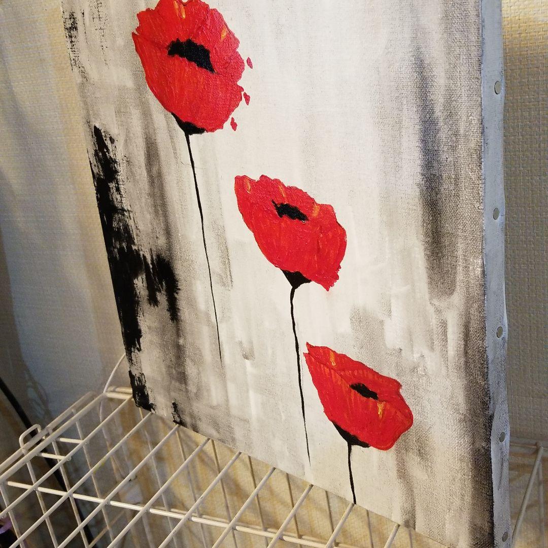 油絵　ヘラモノクロームからの赤い花