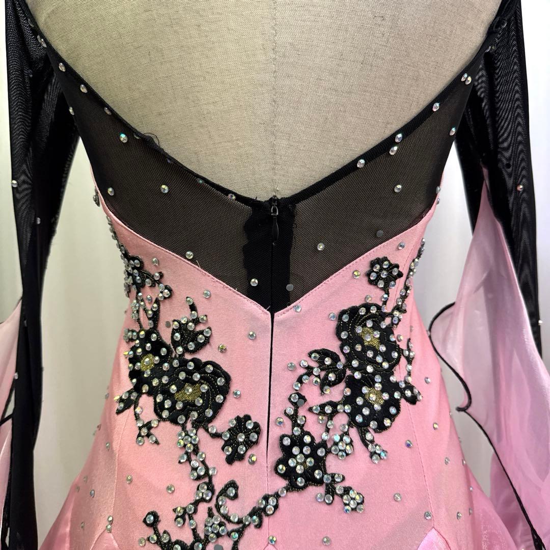 6264★SM ピンク 黒 フリル スタンダードドレス社交ダンス