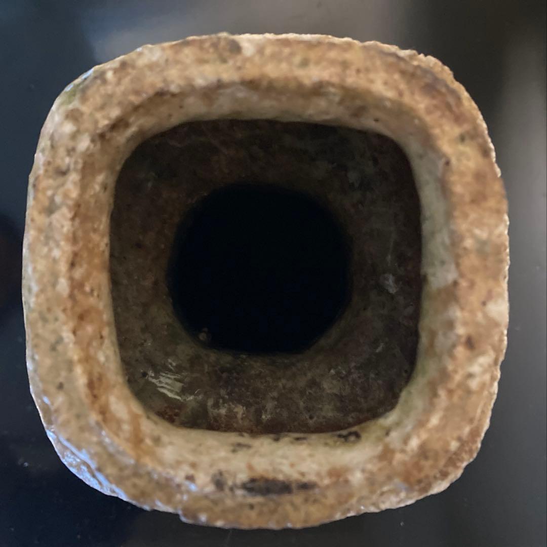 信楽焼 伊賀焼 谷清右衛門造 伊賀花入 耳付花入 花器 茶道具 共箱 共布