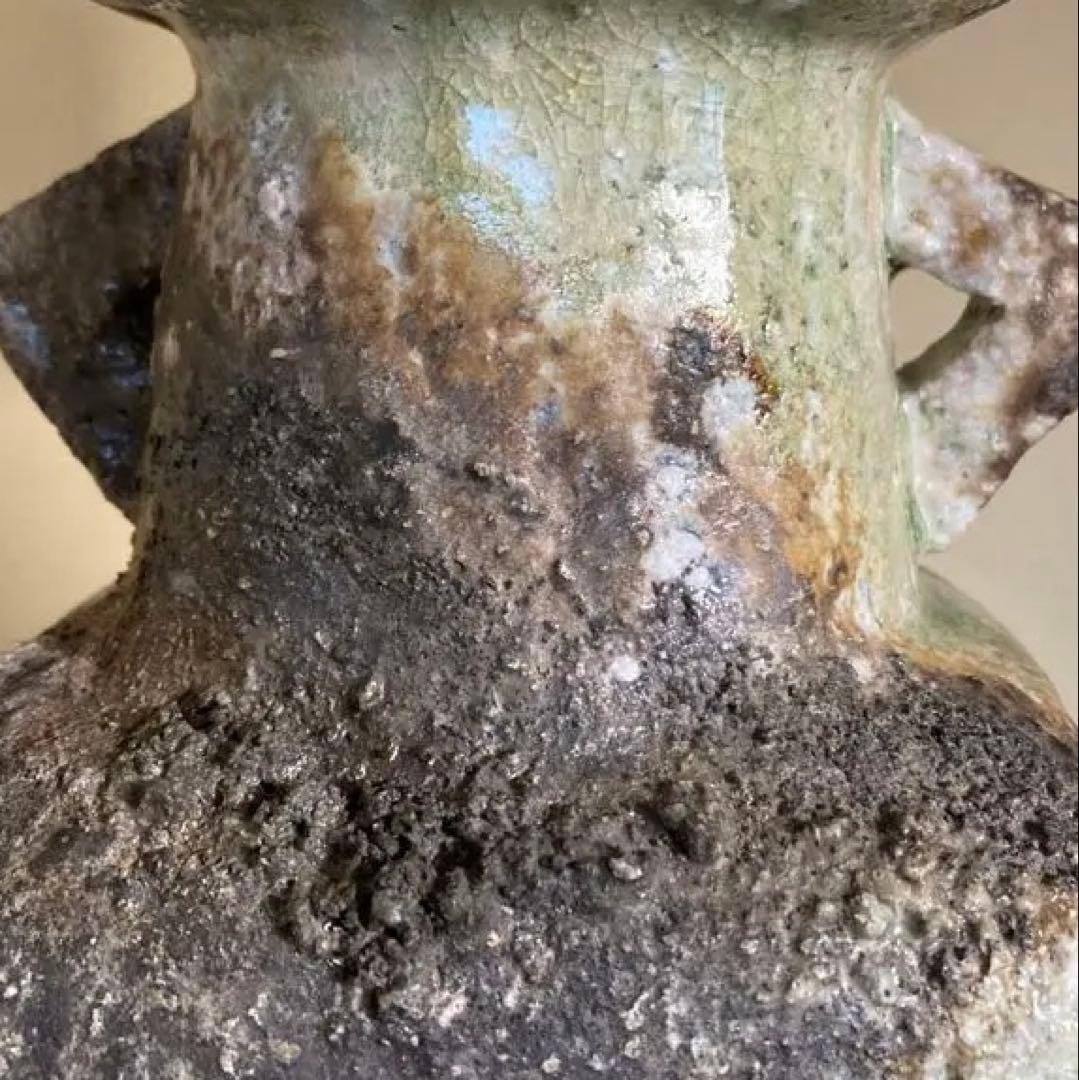 信楽焼 伊賀焼 谷清右衛門造 伊賀花入 耳付花入 花器 茶道具 共箱 共布