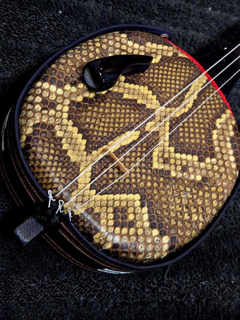 三線 蛇革模様　美品