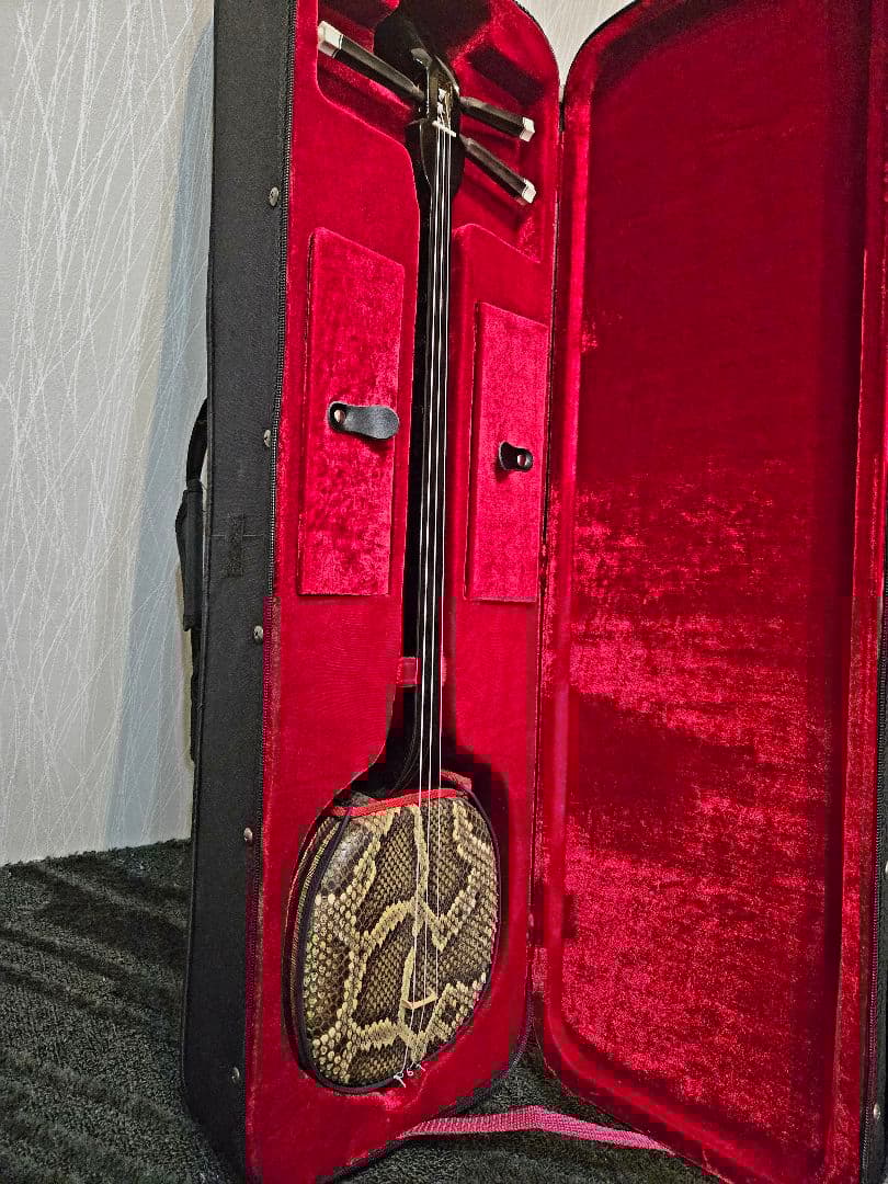 三線 蛇革模様　美品