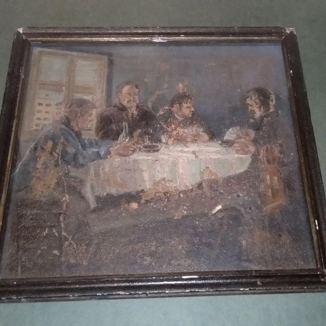 イタリアアンティーク古い油彩画 油絵 絵画 人物画 額縁 板絵 ビンテージ