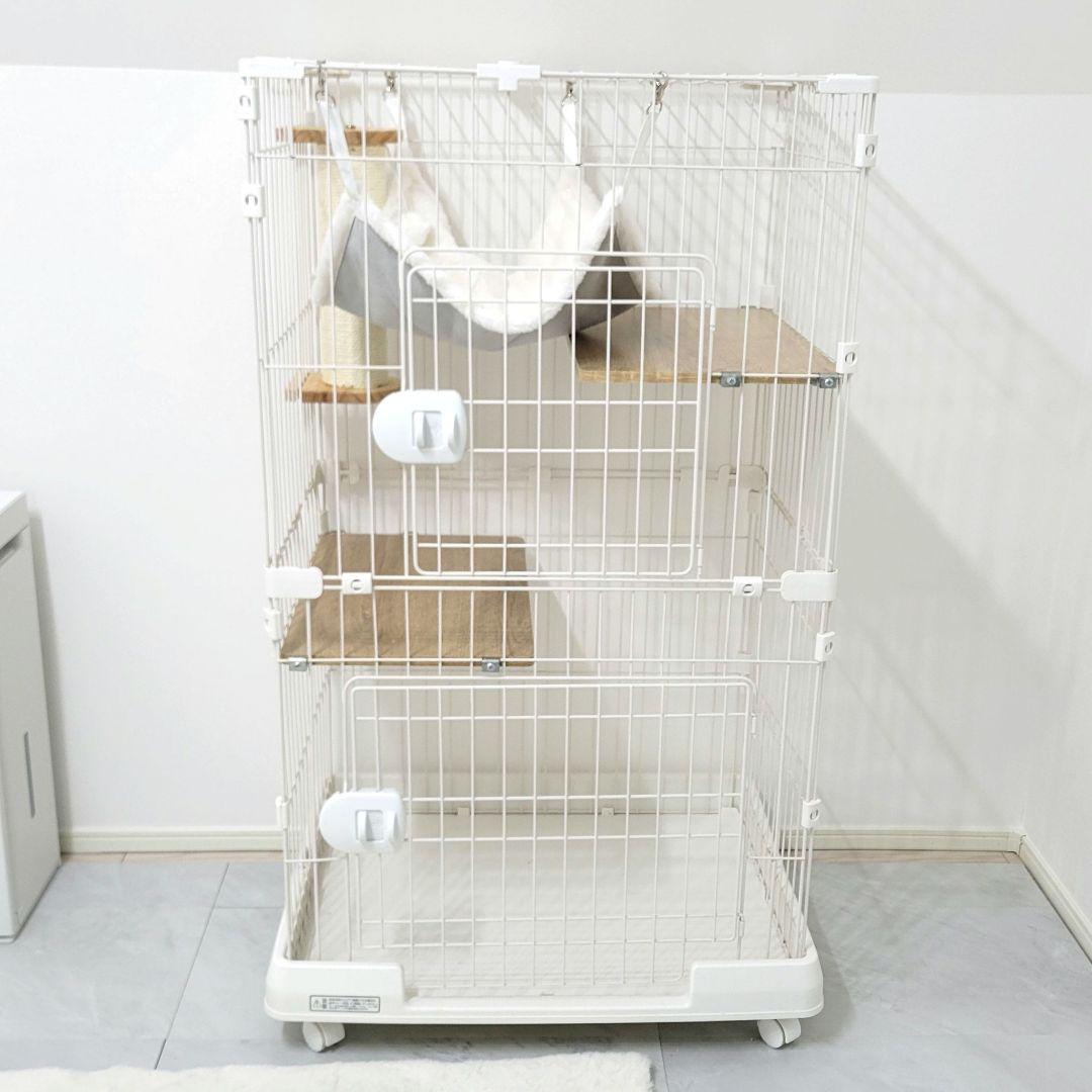 美品✨アイリスオーヤマ 猫ケージ 2段 ハンモック、爪とぎ付き