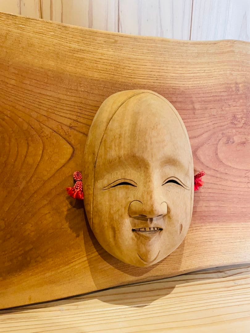木製 神楽面 鬼面と笑顔の面