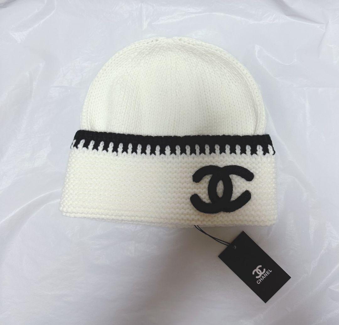 CHANEL ニット帽 ホワイト/ブラック新品