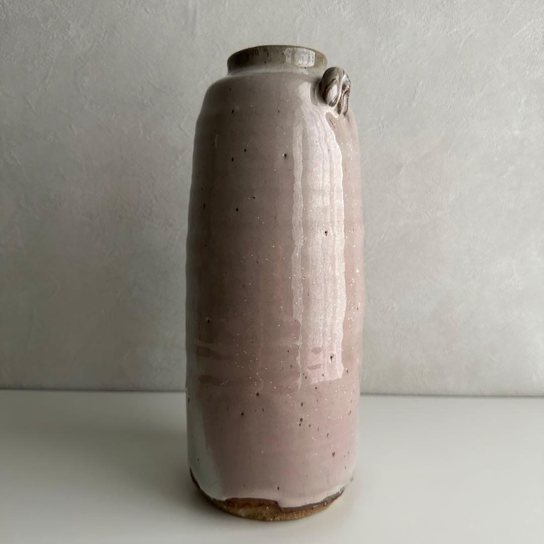 岡田裕 萩 窯変 耳付き 花器 花入 共箱