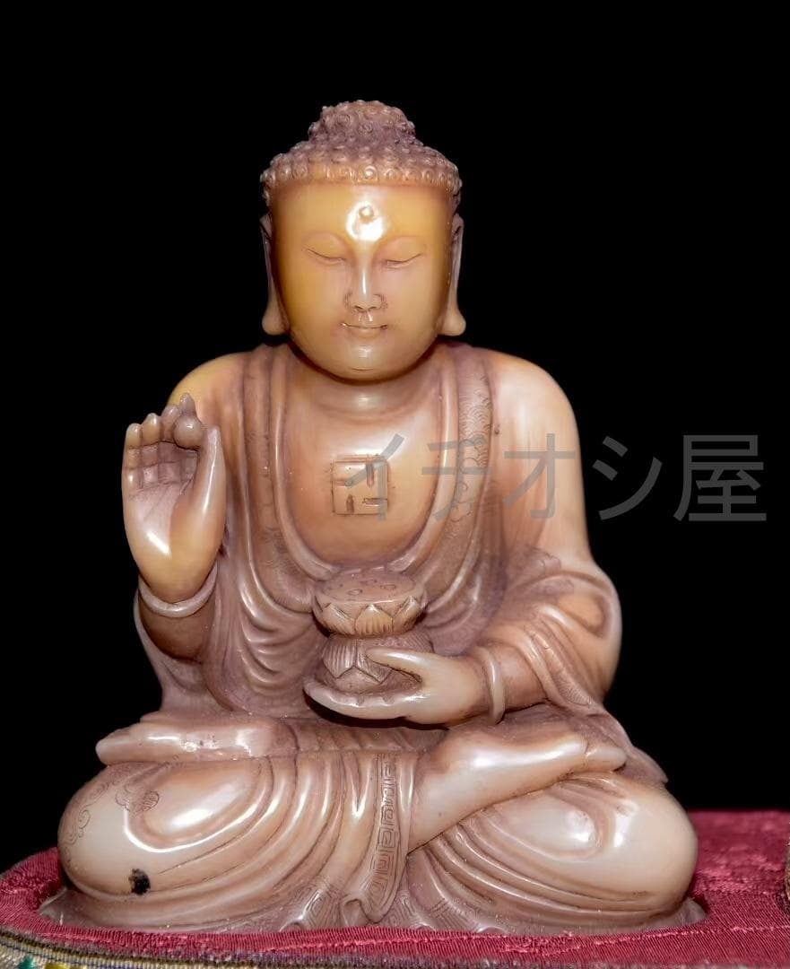 中国古美術 寿山白田黄石彫 西方三聖 人物彫刻 尚均銘 庚辰年作 共箱 極細工