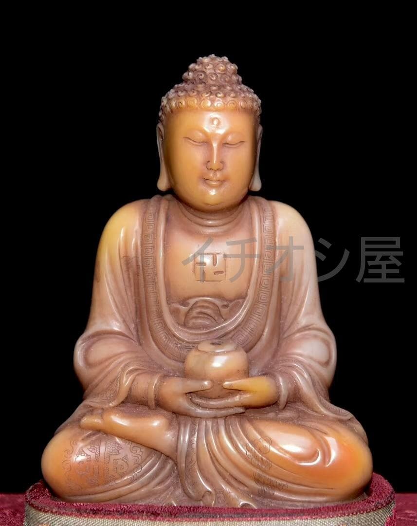 中国古美術 寿山白田黄石彫 西方三聖 人物彫刻 尚均銘 庚辰年作 共箱 極細工