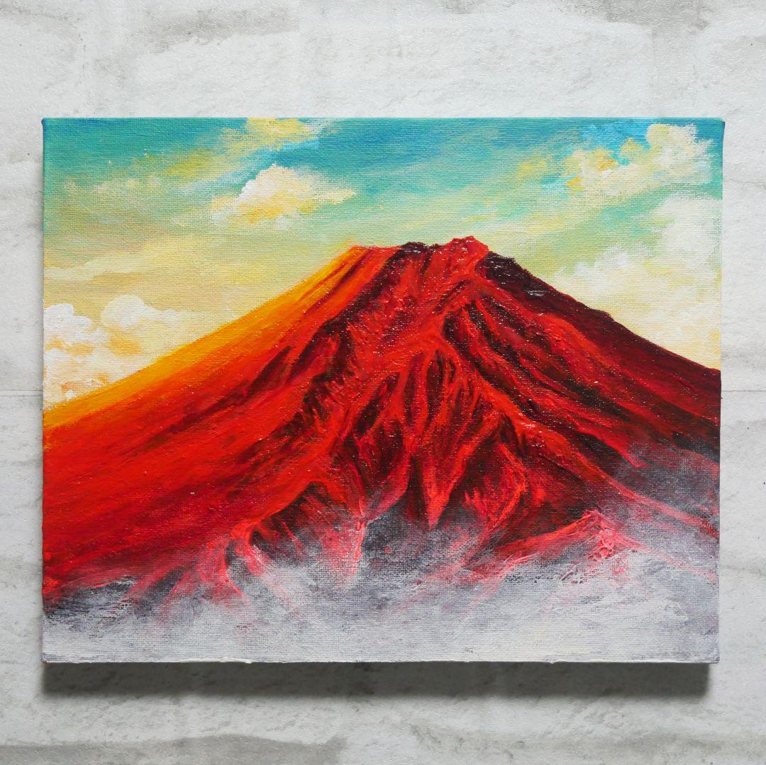 油絵 油彩 油彩画 絵 絵画 【朝焼けの紅富士】