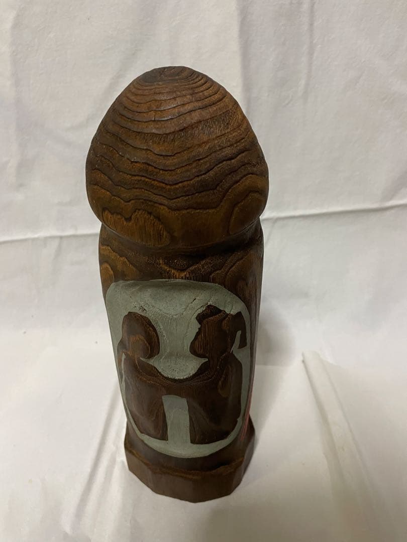 民芸品 木彫り 性神 信仰人形 ガラスケース入り／夫婦和合・安産祈願／詳細不明