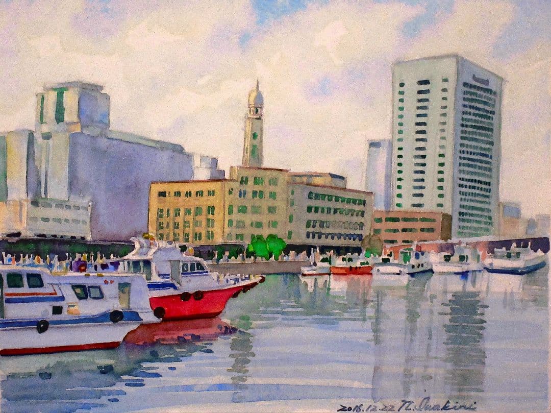 水彩画 港の風景 2018年作横浜税関