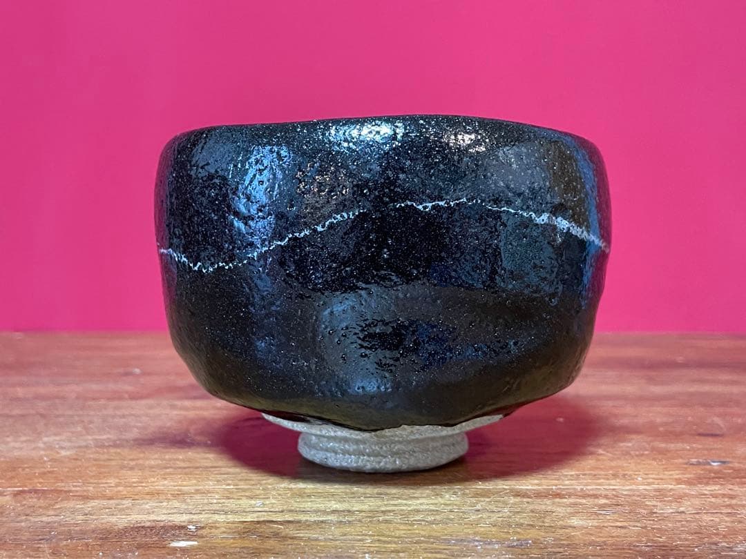 高台寺窯 白幕くすり 黒茶碗 銘:松風 裏千家 井口海仙(淡々斎弟) 書付共箱