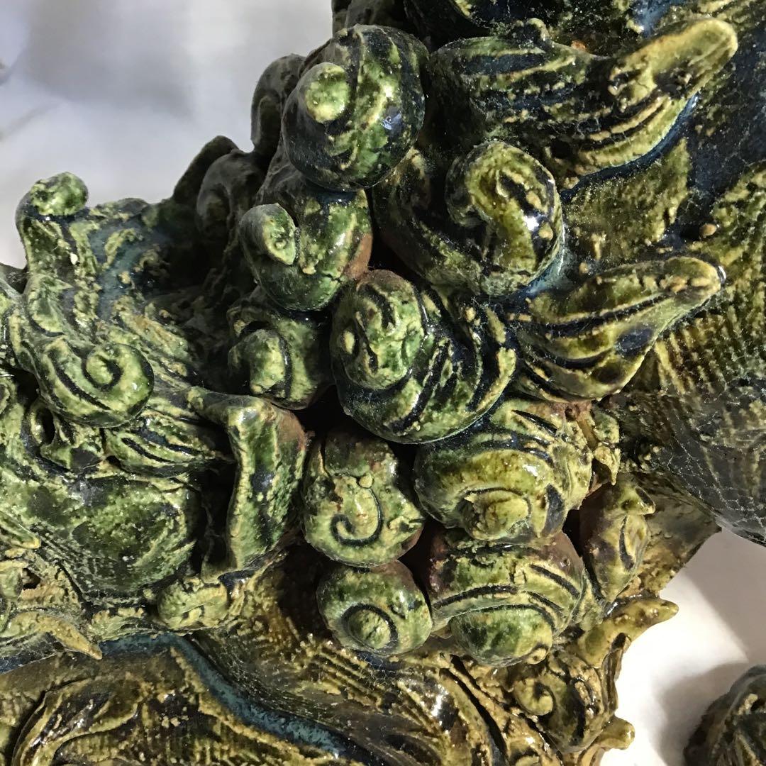 瀬戸織部釉　赤津　前川 電光作 唐獅子　　木製箱付き